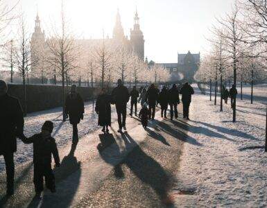 People Walking on the Road from Frederiksborg Castle