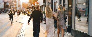 People Walking on Street on Sunset