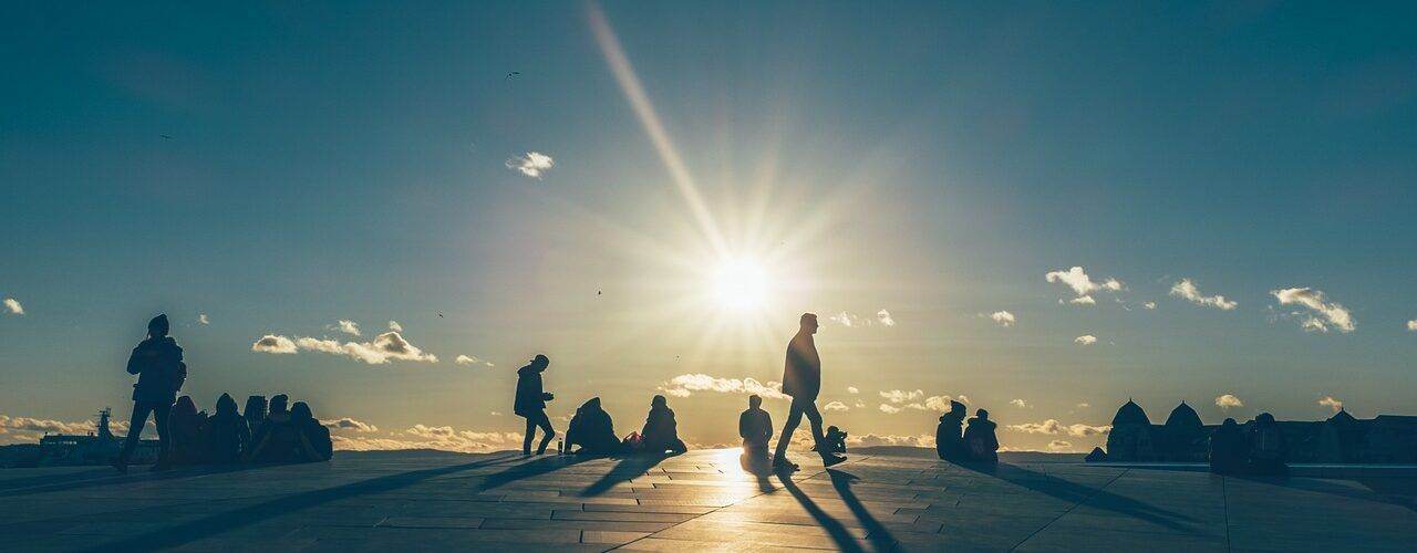 sunset, sun, silhouettes