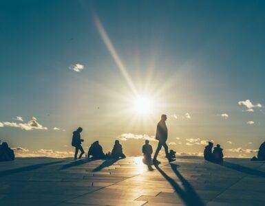 sunset, sun, silhouettes