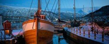 brown and white docked boat on body of water