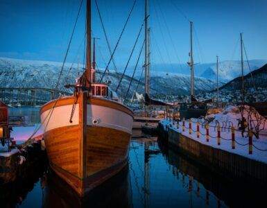 brown and white docked boat on body of water