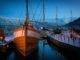 brown and white docked boat on body of water