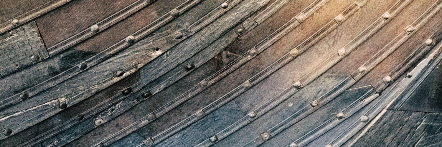 a close up of an old wooden boat