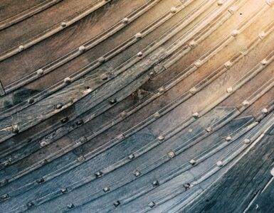a close up of an old wooden boat