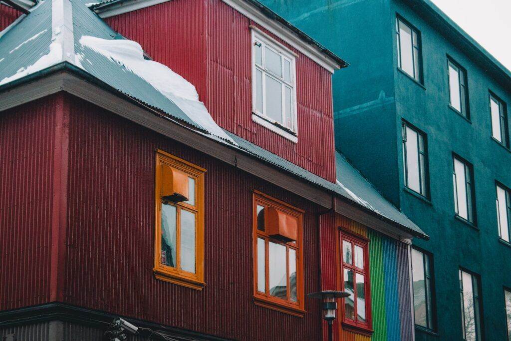 red and blue concrete building