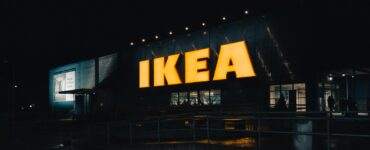 a large ikea store lit up at night